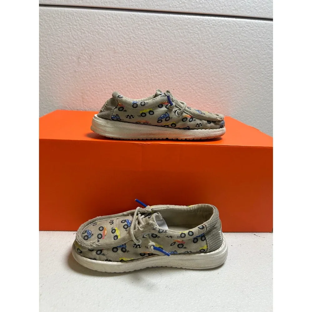 Hey Dude Wally Shoes Size Tan Monster Truck Print Slip On Loafer 10c #2639